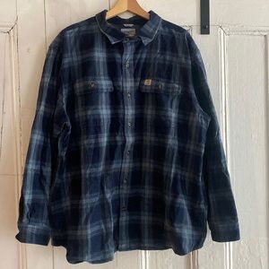 Carhartt Blue Plaid thick flannel.
